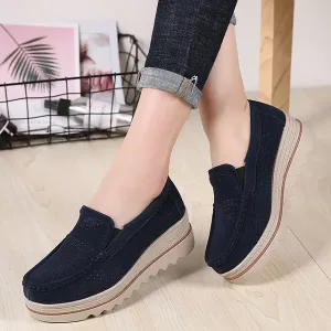 Scarpe Ortopediche da Donna in Pelle Scamosciata per Piedi Larghi - Stile 4 Blu