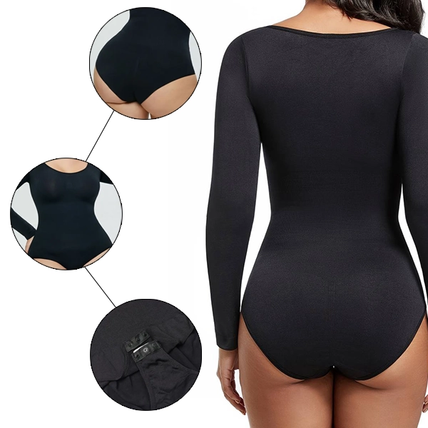 Conshvi Body Donna A Maniche Lunghe Con Cerniera - Modellante A Costine, Morbido E Aderente, Nero